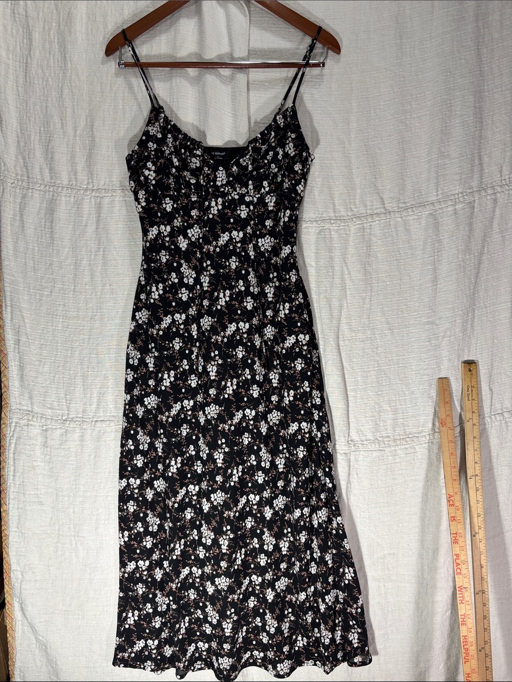 Workshop Republic Clothing Black Floral Midi Cami Slip Dress S 90s Y2K Grunge